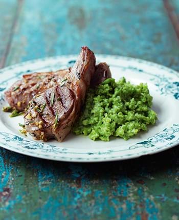 Marinated Lamb Chops with Crushed Broad Beans